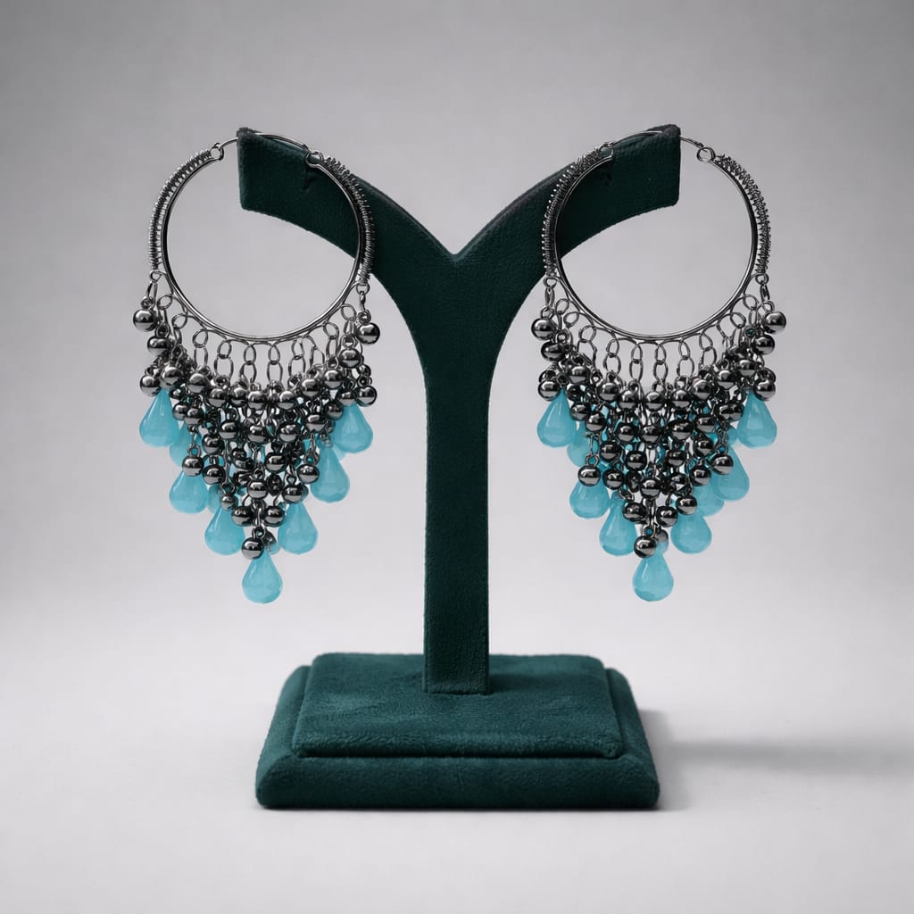 Azure Waterfall Beaded Chandelier Hoops LP- 48Hr Delivery