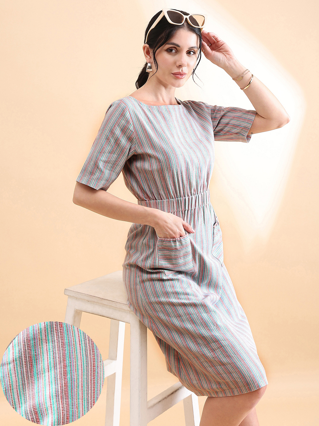 Linen Stripe Dress - Multi Color