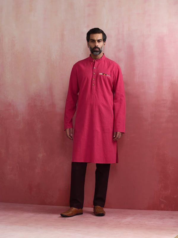 trueBrowns Men's Pink Mandarin Collar Kurta