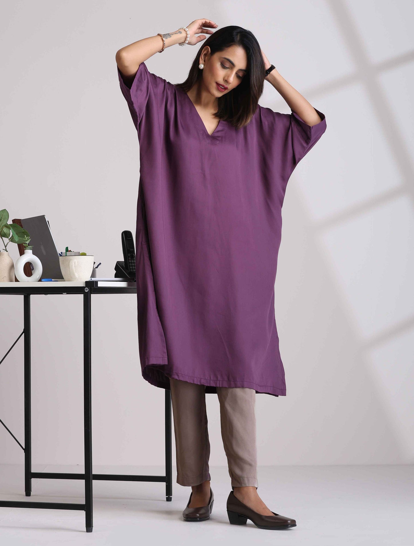 trueBrowns Purple Modal Kimono Kurta Set
