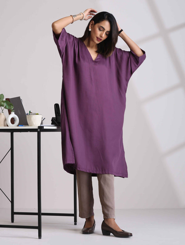 trueBrowns Purple Modal Kimono Kurta Set