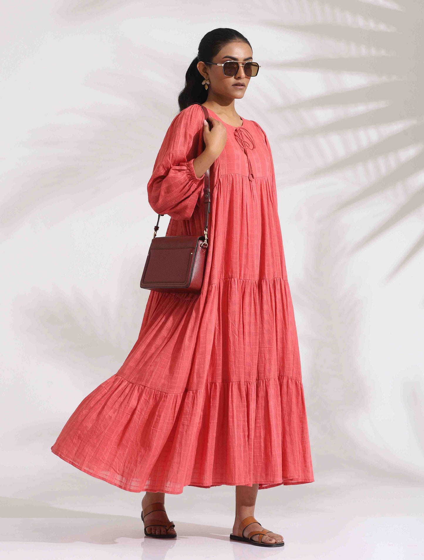 trueBrowns Pink Cotton Tier Dress