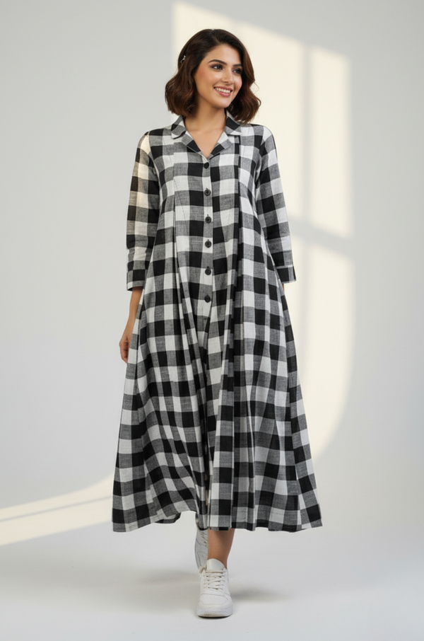 Maati  Chessboard Charm Cotton Jumpsuit With Pockets & Collar