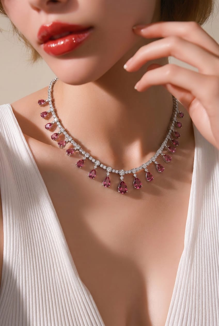 Royal Crimson Tear-Drop Necklace & Earring Set LP- 48Hr Delivery