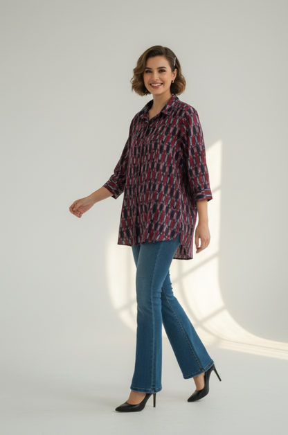 Maati  Midnight Everyday Ikat Cotton Shirt