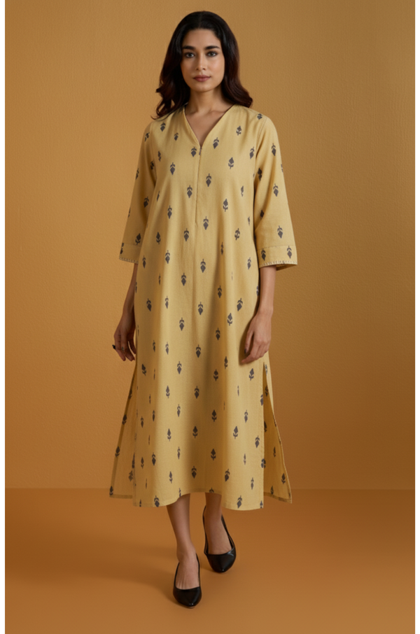 Maati  Sandstone Mist Cotton Front Zipper A-Line Kurta