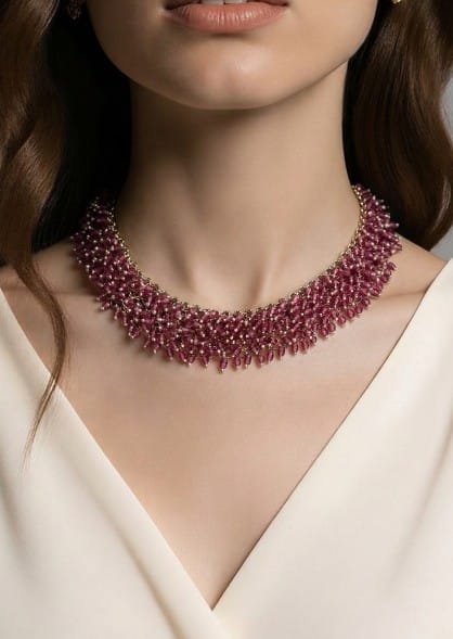 Crimson Sugar-Bead Woven Choker & Earring Set LP- 48Hr Delivery
