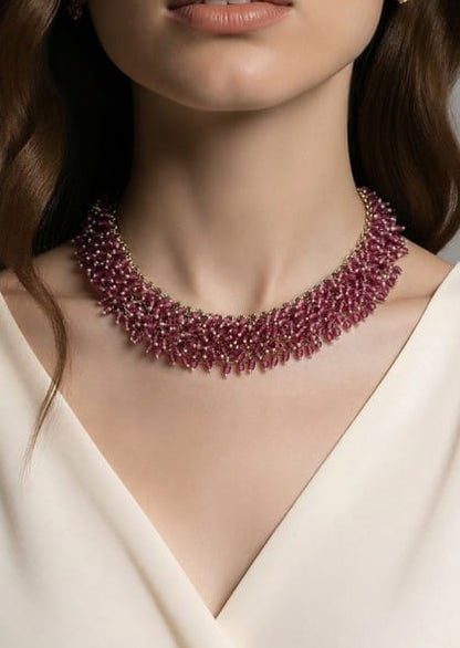 Crimson Sugar-Bead Woven Choker & Earring Set LP- 48Hr Delivery