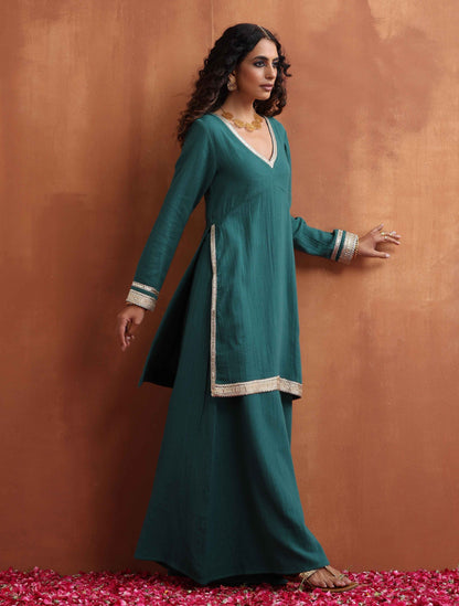 trueBrowns Green Cotton Sharara Set