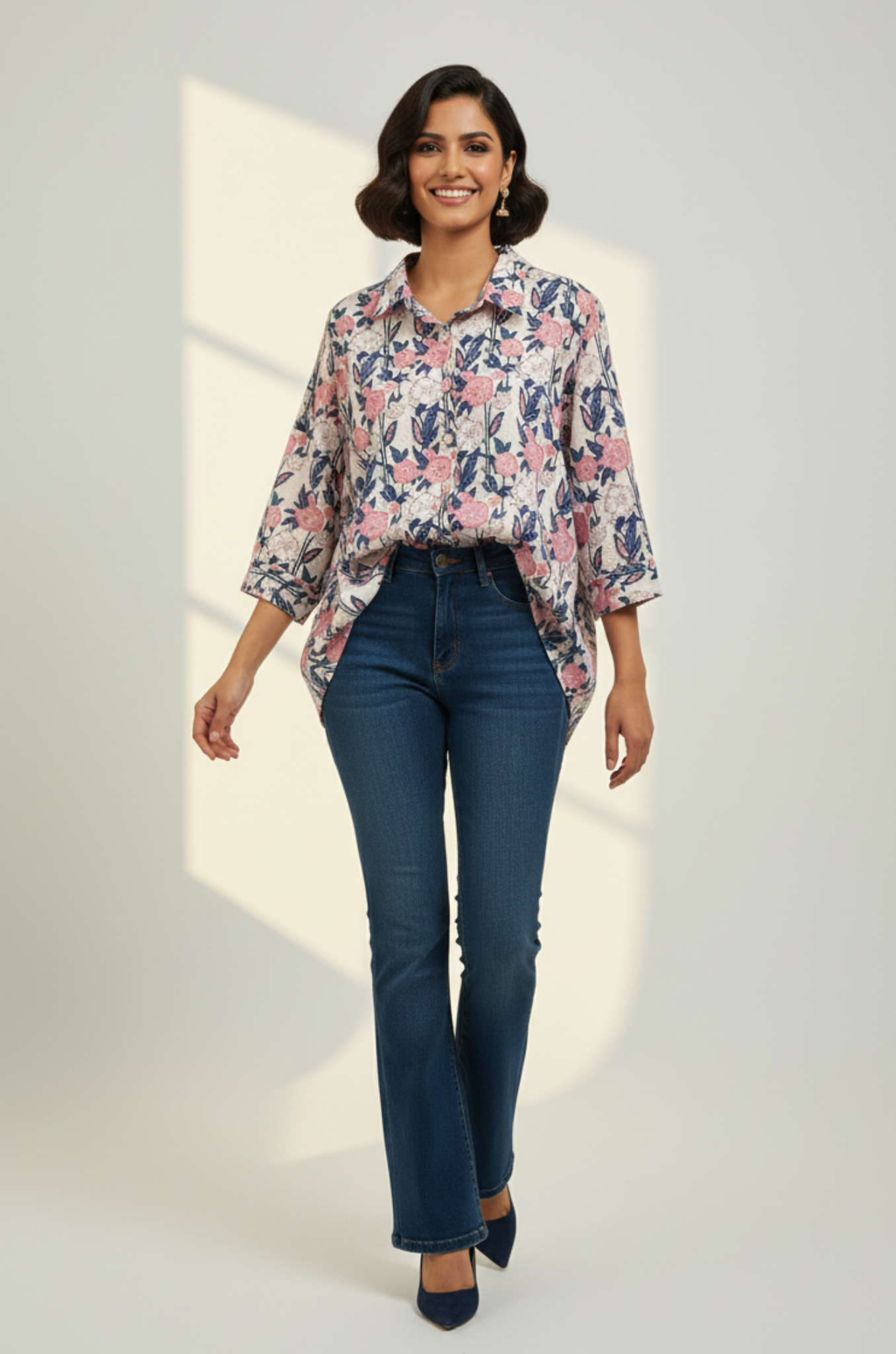 Maati  Soft Blossom Handblock Printed  Everyday Cotton Shirt