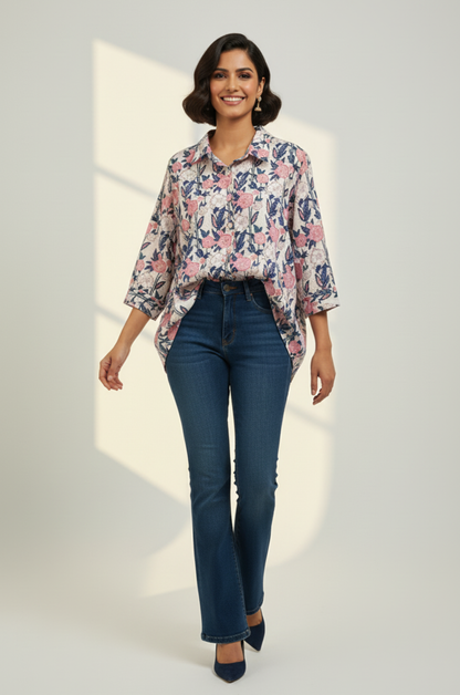 Maati  Soft Blossom Handblock Printed  Everyday Cotton Shirt