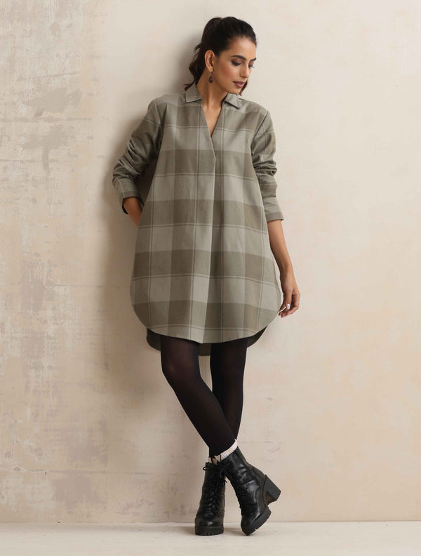 trueBrowns Green Check Pleated Winter Top