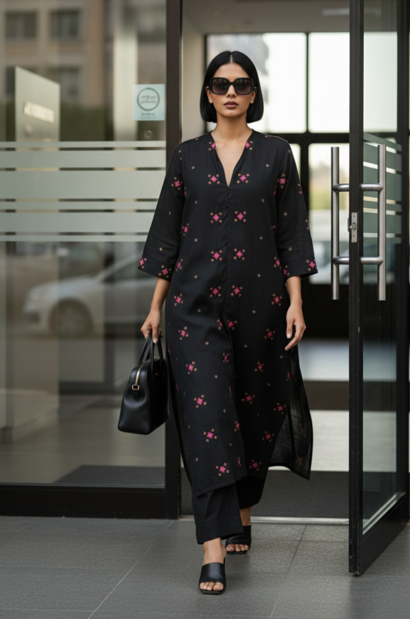 Maati  Midnight Spark Cotton Front Zipper A-Line Kurta