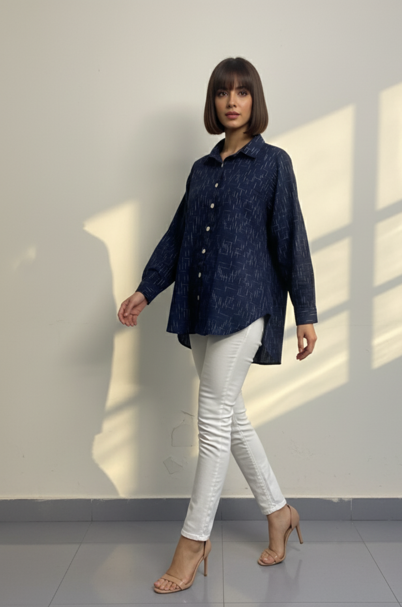 Maati  Indigo Drift Cotton Button Down Shirt