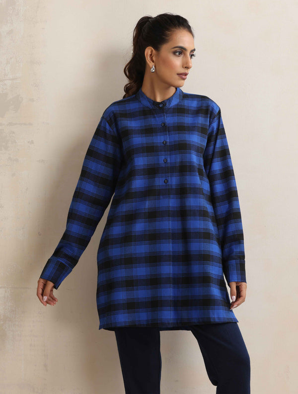 trueBrowns Blue Check Winter Top