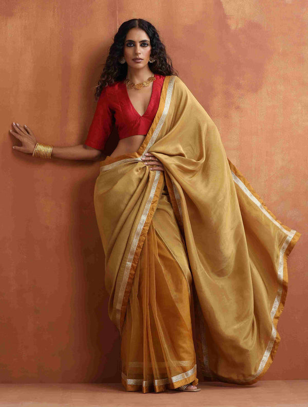 trueBrowns Gold Tissue Ready To Wear Saree