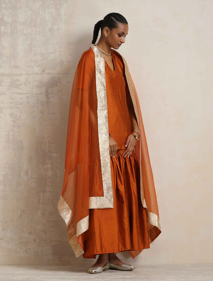 trueBrowns Orange Silk Sharara Dupatta Set