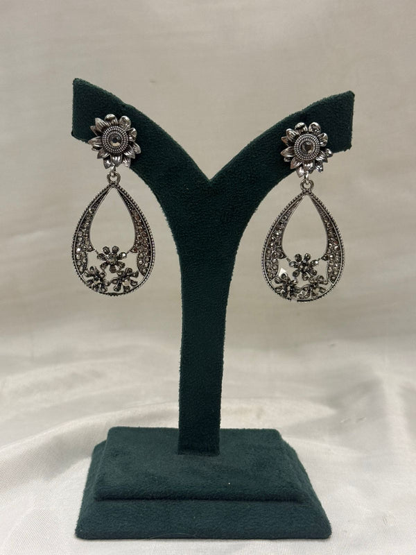 Oxidised Metal Teardrop Hanging Earrings