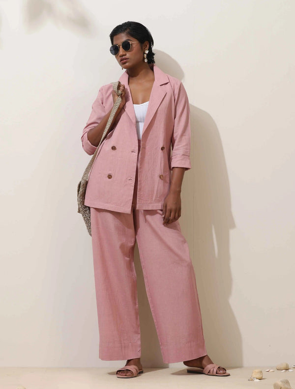 trueBrowns Pink Cotton Linen Co-Ord Set