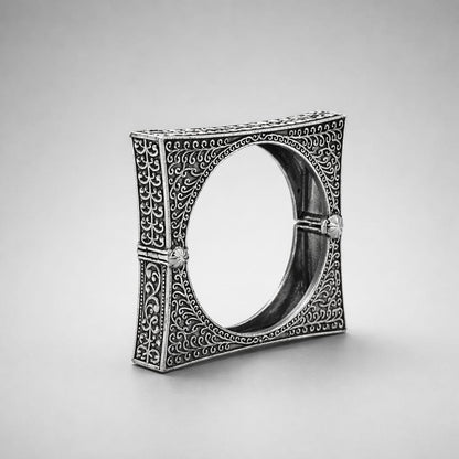 Antique Oxidised Metal Square Statement Bangle with Threaded Screw Closure LP- 48Hr Delivery