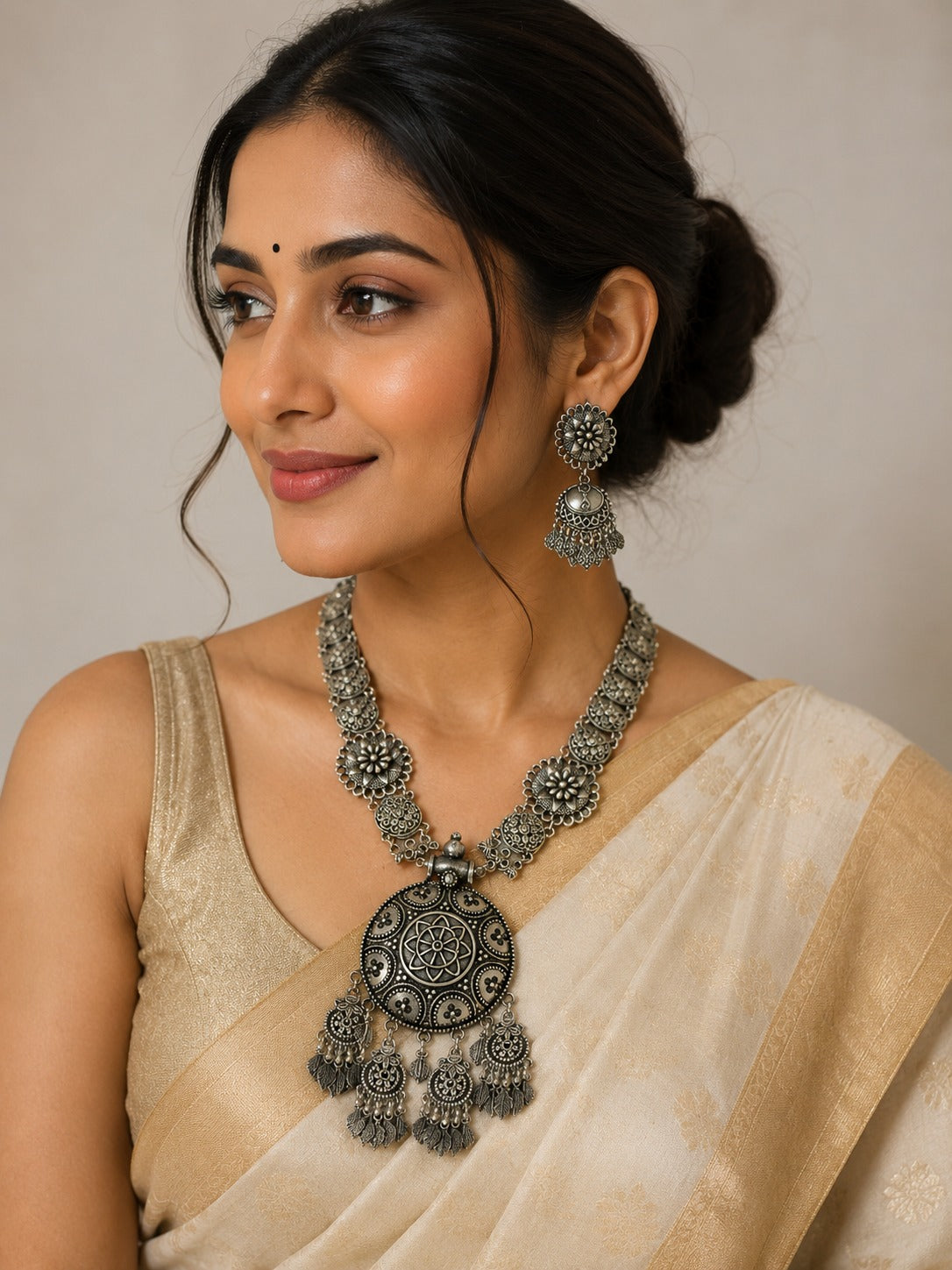 Oxidised Antique Statement Pendant Necklace Set LP- 48Hr Delivery