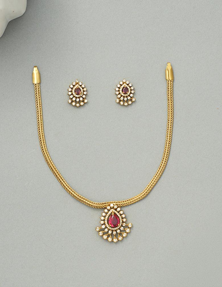 Premium Antique Traditional AD Pendant Short Necklace Earrings LP- 48Hr Delivery