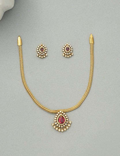 Premium Antique Traditional AD Pendant Short Necklace Earrings LP- 48Hr Delivery