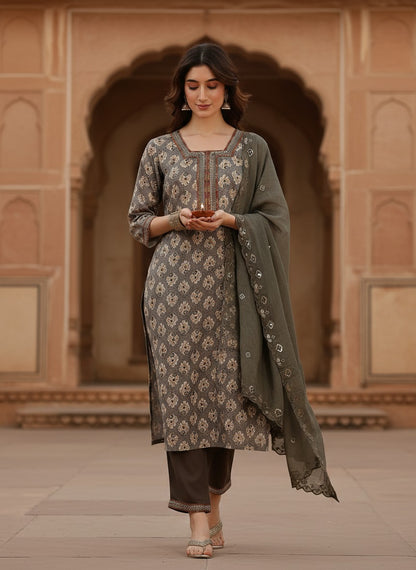 Printed Grey 3-Piece Salwar Suit LP- 48Hr Delivery