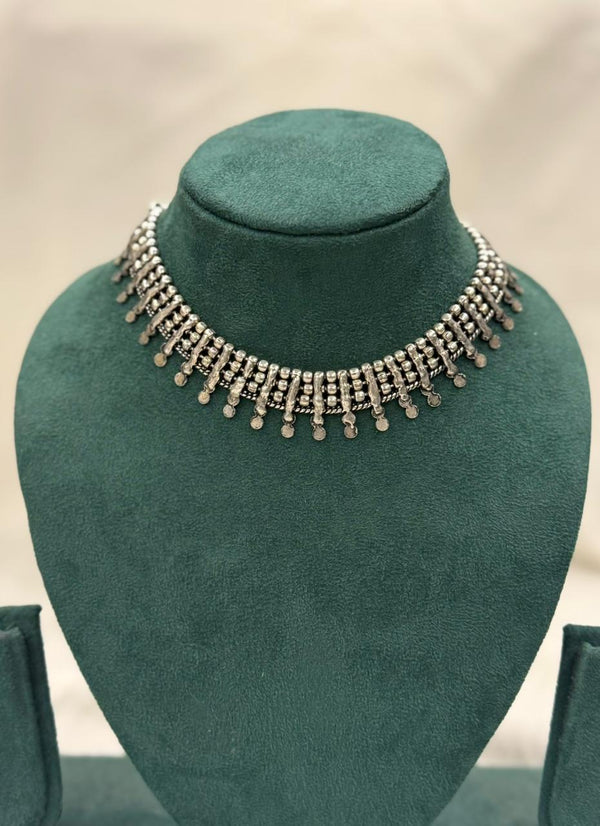 Oxidised 3 Layer Choker Necklace with Beads