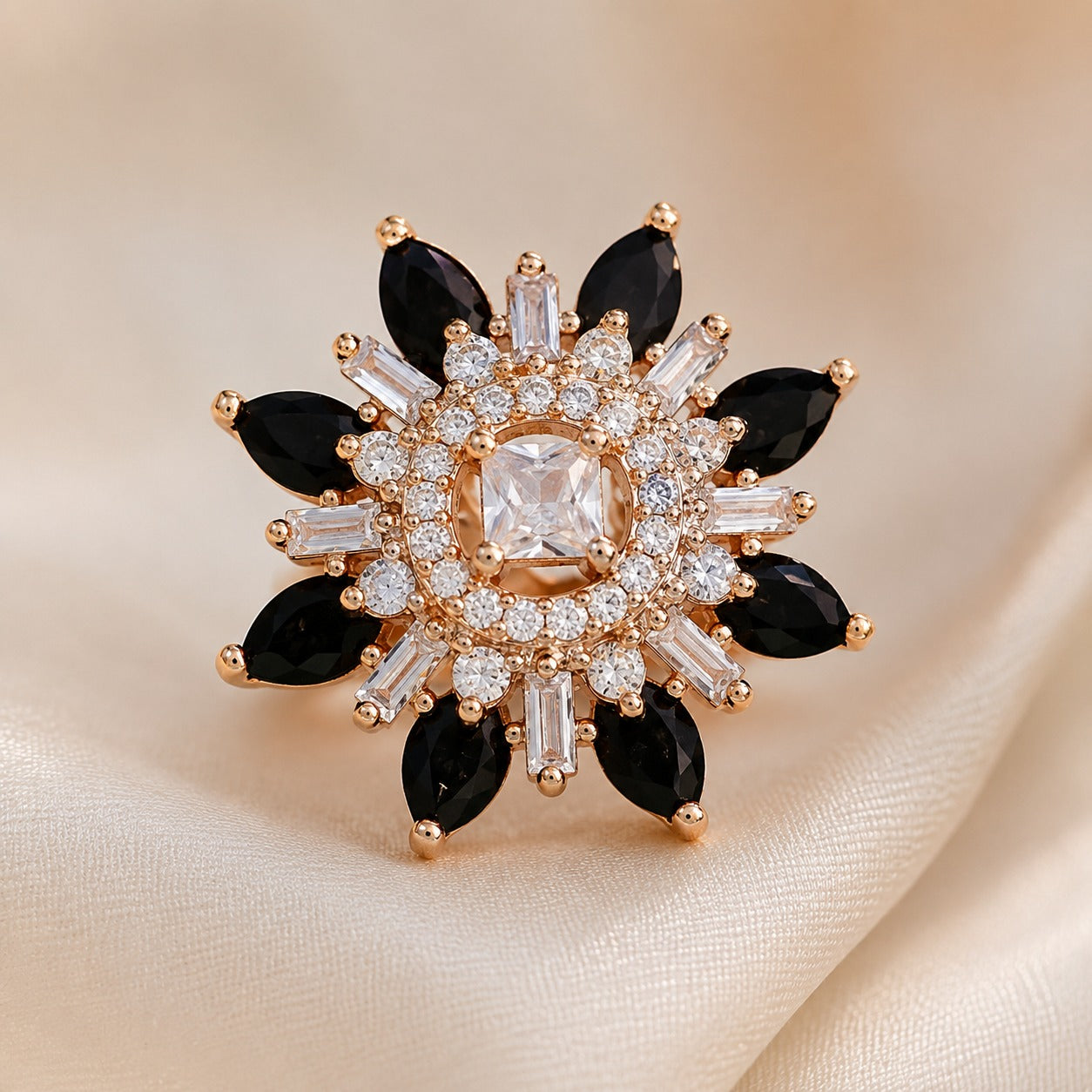 Black & Gold-Tone Adjustable Statement Ring