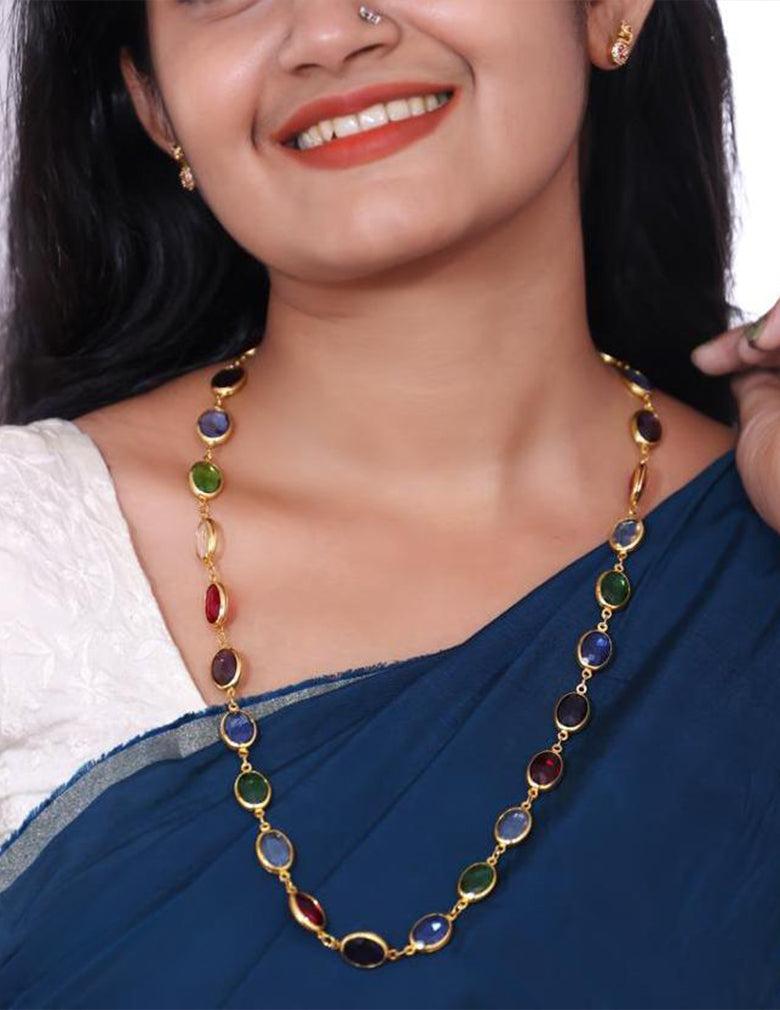 Multi Color Semi Precious Stone Long Necklace LP- 48Hr Delivery