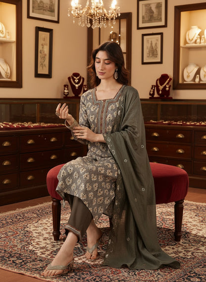 Printed Grey 3-Piece Salwar Suit LP- 48Hr Delivery