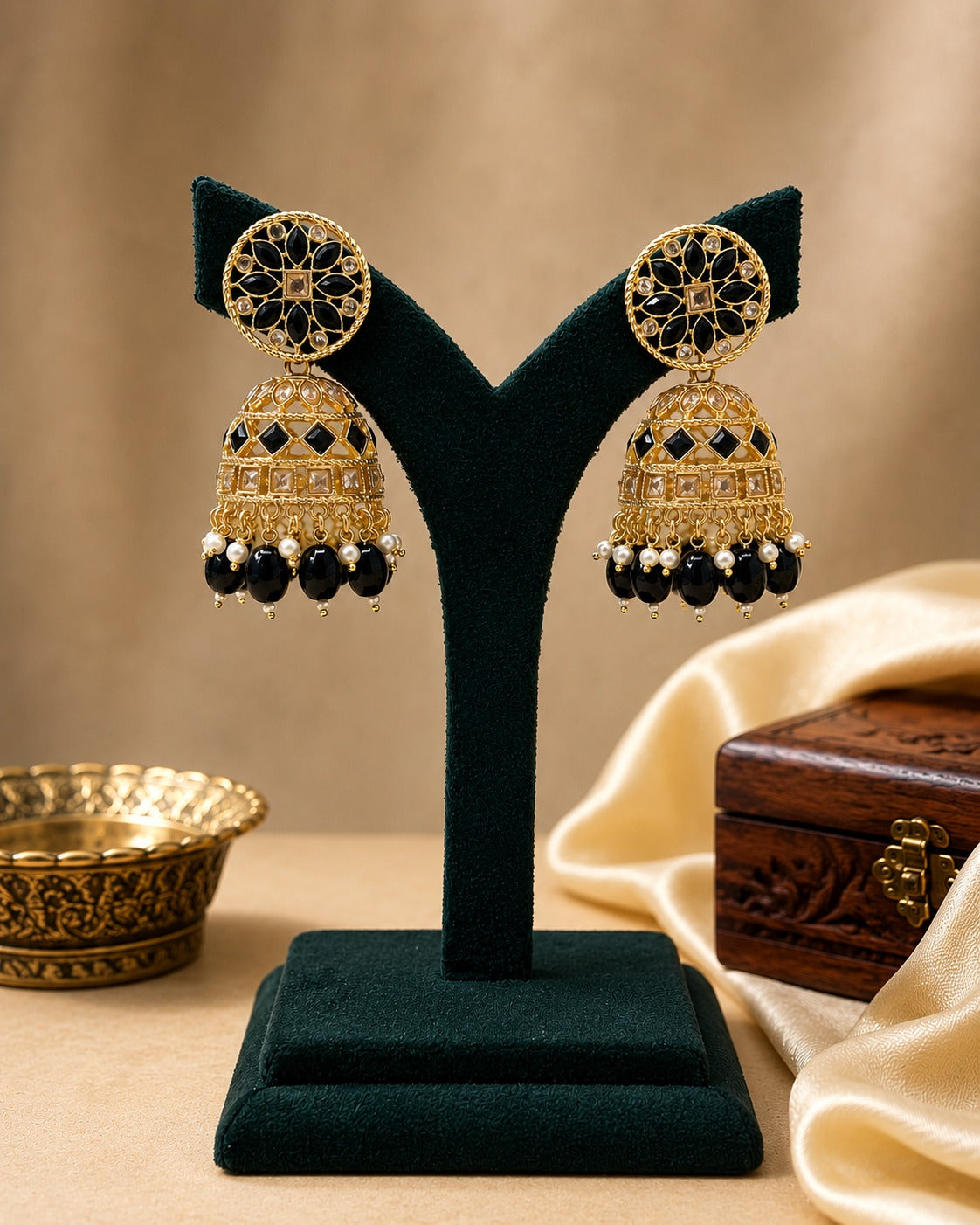Noir Bloom Jhumka Earrings LP- 48Hr Delivery