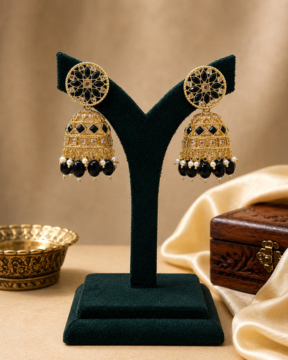 Noir Bloom Jhumka Earrings LP- 48Hr Delivery