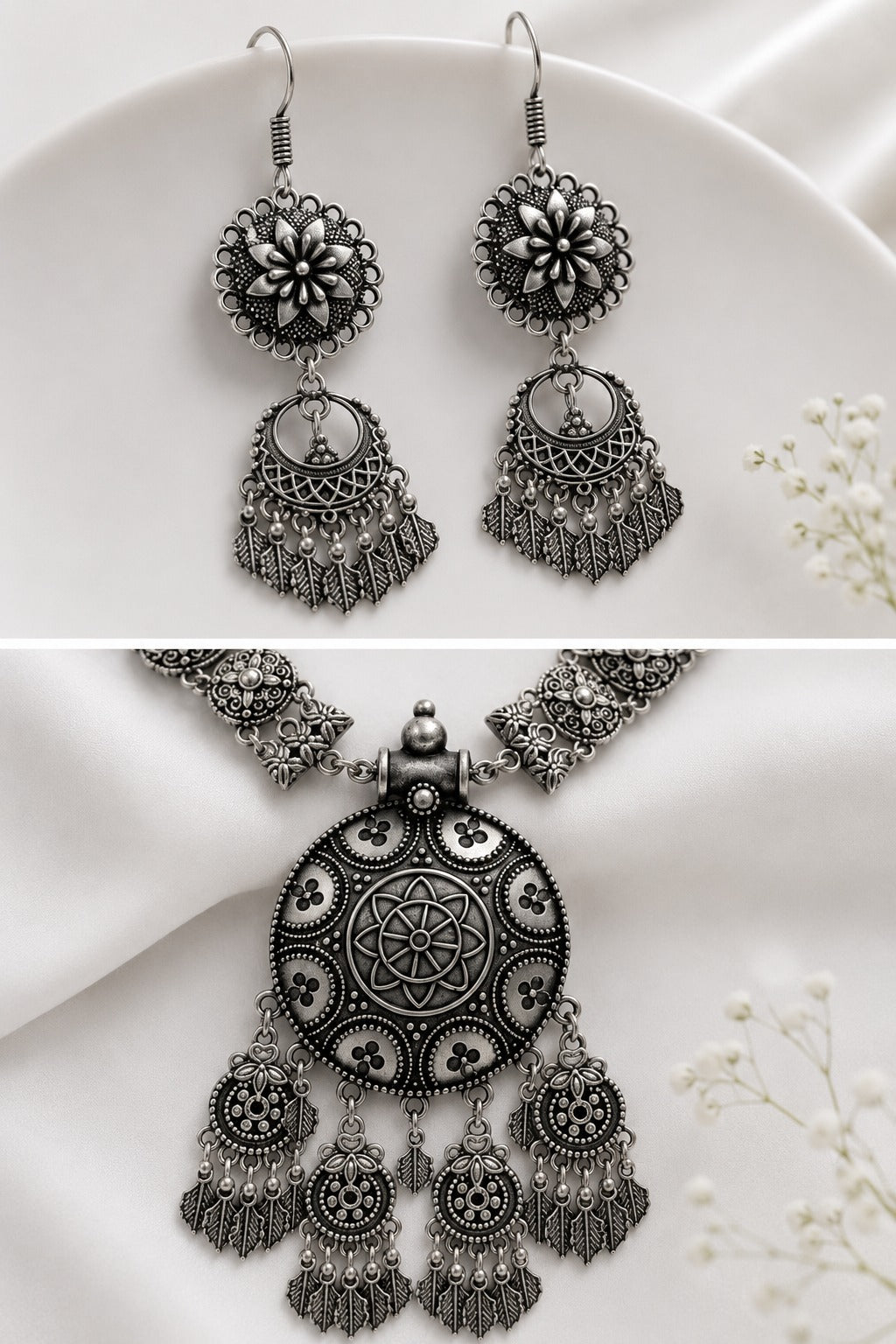 Oxidised Antique Statement Pendant Necklace Set LP- 48Hr Delivery