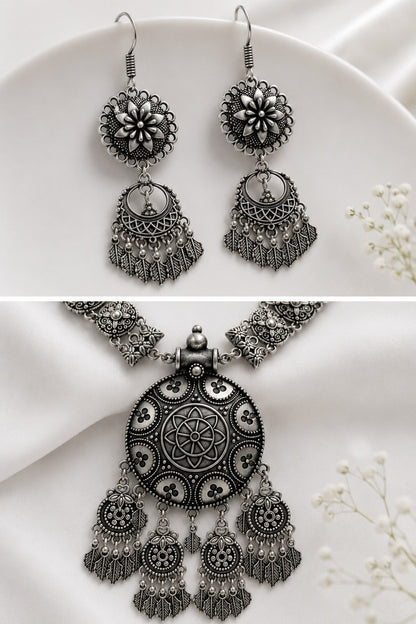 Oxidised Antique Statement Pendant Necklace Set LP- 48Hr Delivery