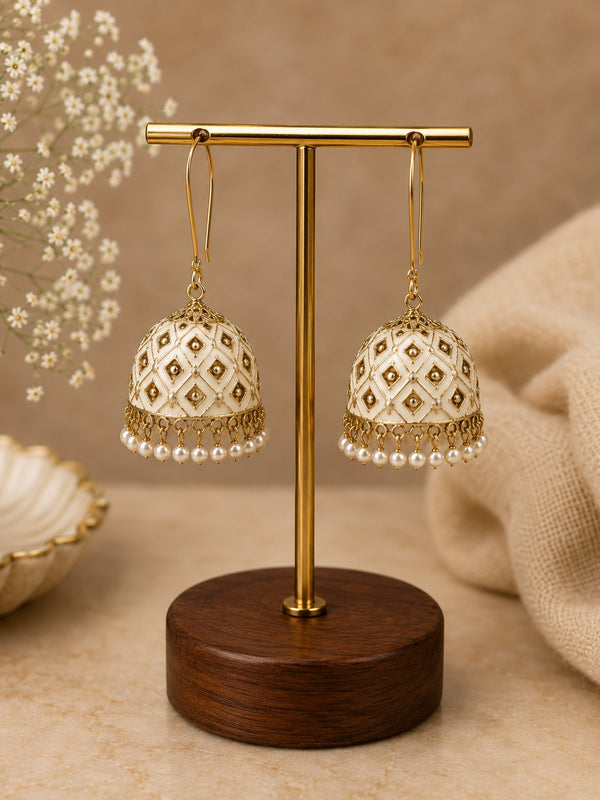 Cream & Gold-Tone Jhumka Earrings with Pearl-Style Drops LP- 48Hr Delivery