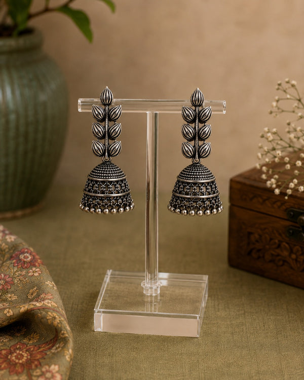 Antique Silver-Tone Leaf Jhumka Earrings LP- 48Hr Delivery