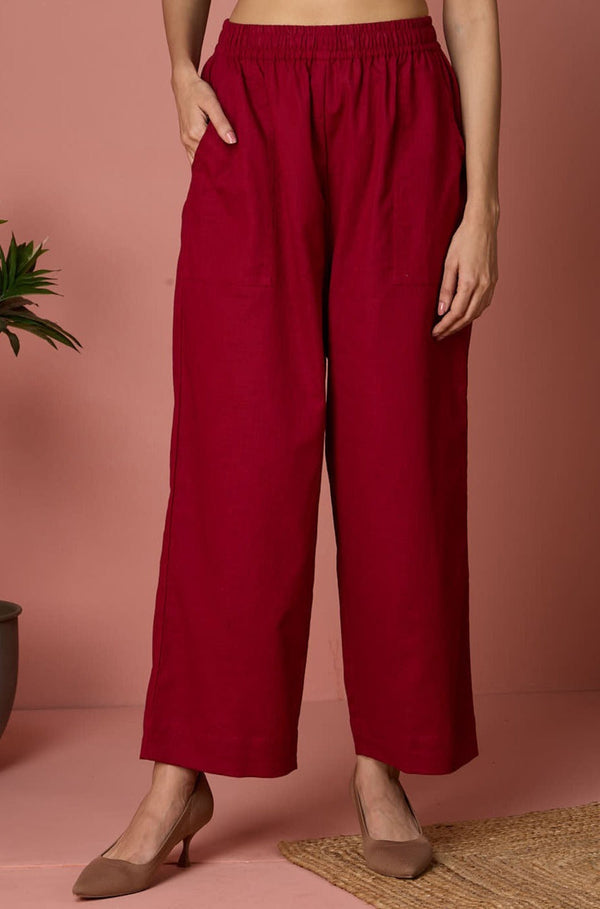 Maati Craft comfort fit cotton pants - maroon & slub cotton