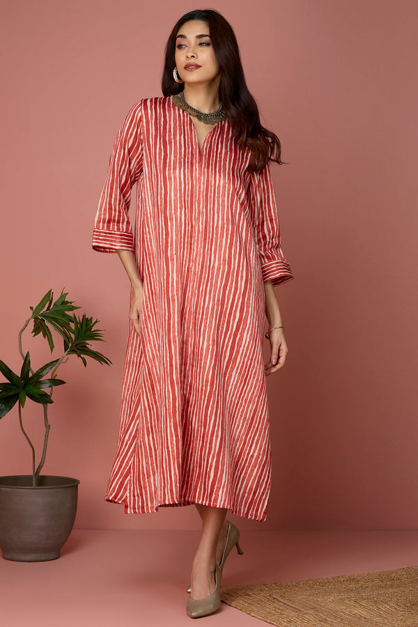 Front Zipper A-Line Kurta Top - Orange Fizz & Creamsicle Striped Bliss Mc