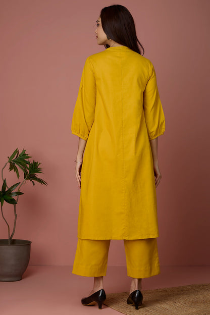 Long Yoke Kurta Top With Patch Pocket - Golden Twilight & Azure Slate Checks Mc