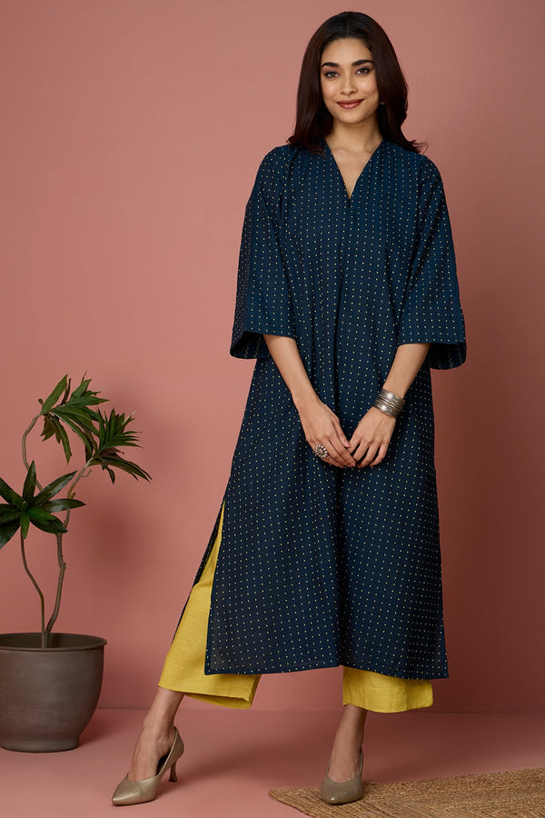 front zipper a-line kurta - Cosmic Constellation & Dots Dance