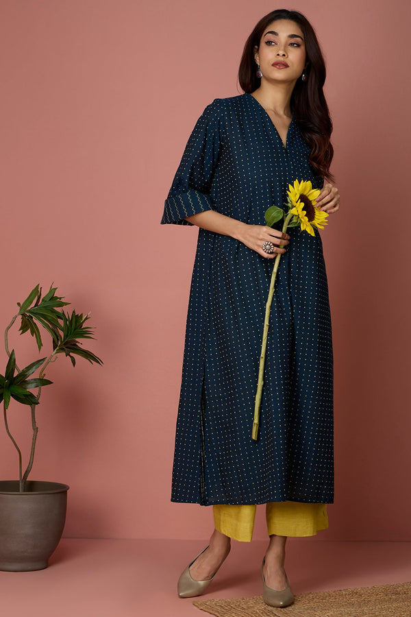 front zipper a-line kurta - Cosmic Constellation & Dots Dance