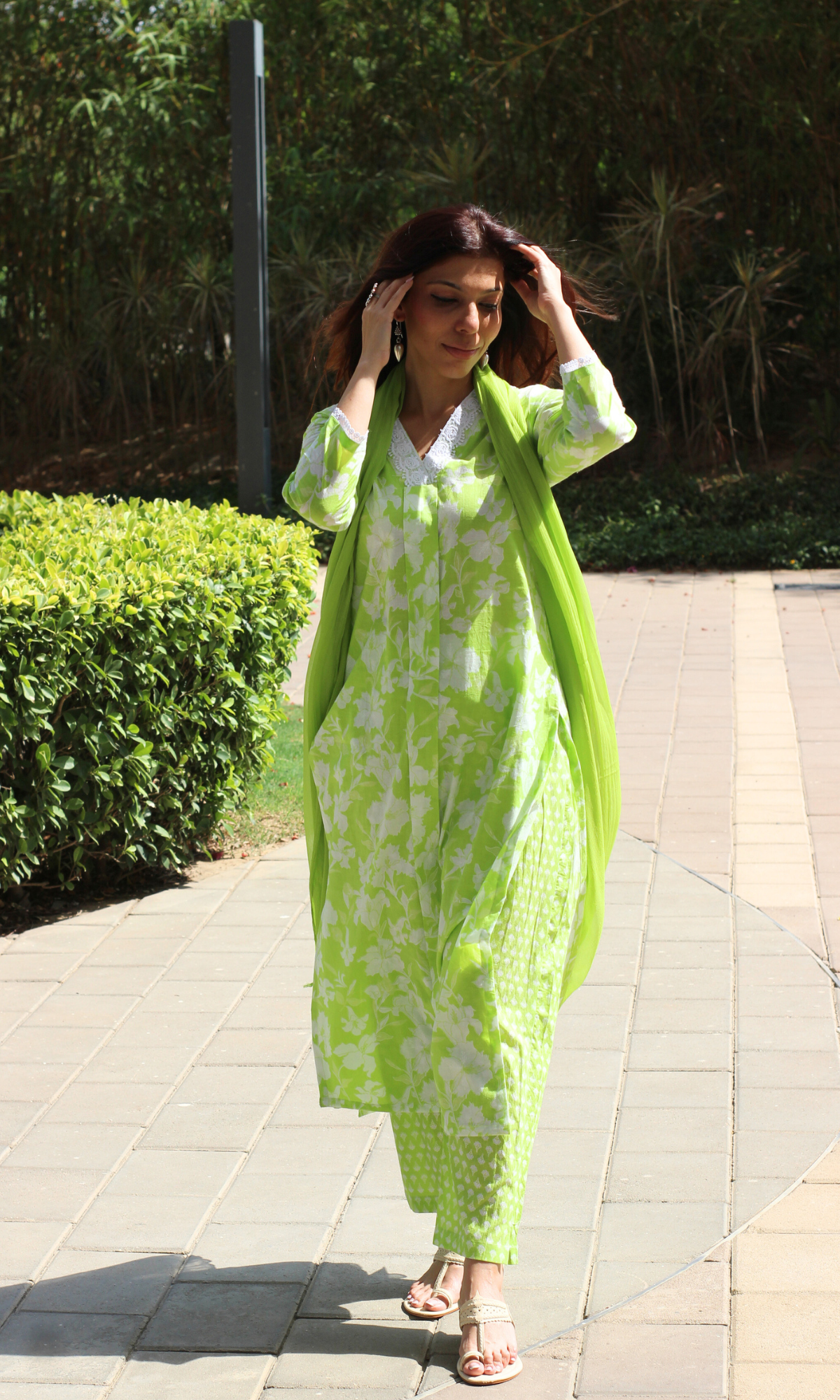 Baareeki Cotton Lawn Green Botanica Printed Suit with Chiffon Dupatta
