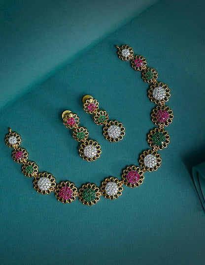 Premium Antique AD Stone  Necklace with Earrings