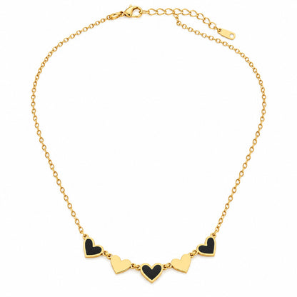 Gold-Tone Heart Charm Necklace with Black and Gold Enamel Details LP- 48Hr Delivery