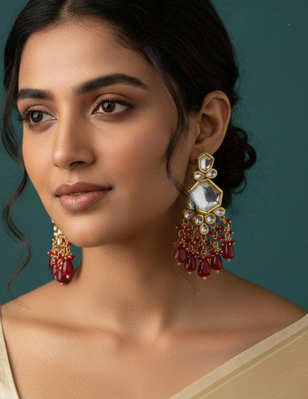Bead Clustering Kundan Drop Earrings
