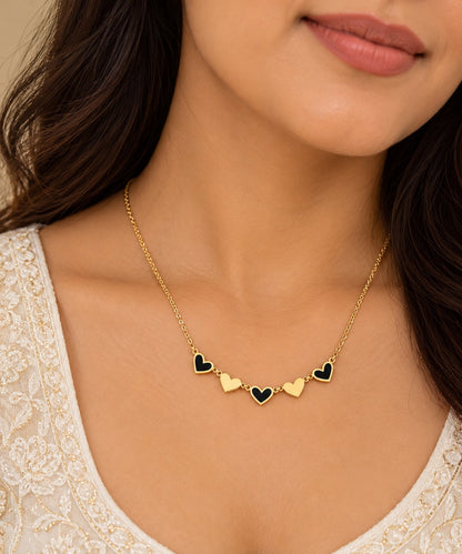 Gold-Tone Heart Charm Necklace with Black and Gold Enamel Details LP- 48Hr Delivery