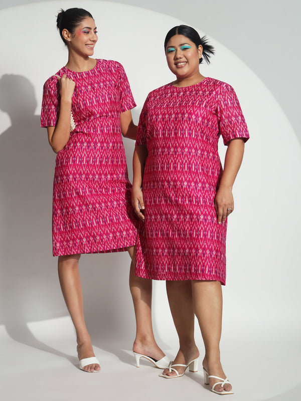 A Line Cotton Printed Dress - Pink