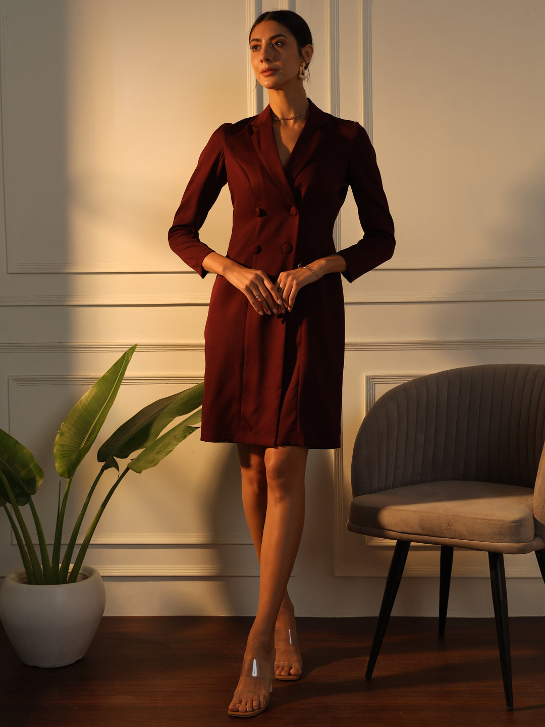 Stretch Blazer Dress- Maroon